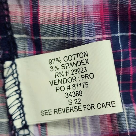 Dakini Plaid Boyfriend Shirt Womens Small Purple Stretch Hidden Pocket Vented - Picture 9 of 9